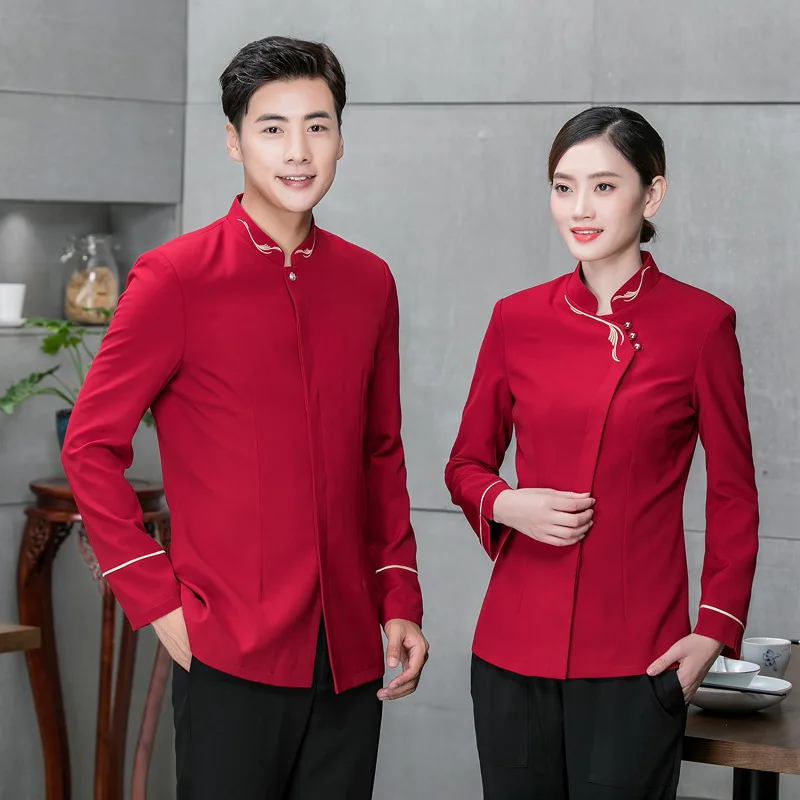 Novel Dingheng Hotel Work Clothes Autumn Dining Teahouse Clothing Hot Pot Restaurant Waiter Workwear Long Sleeve