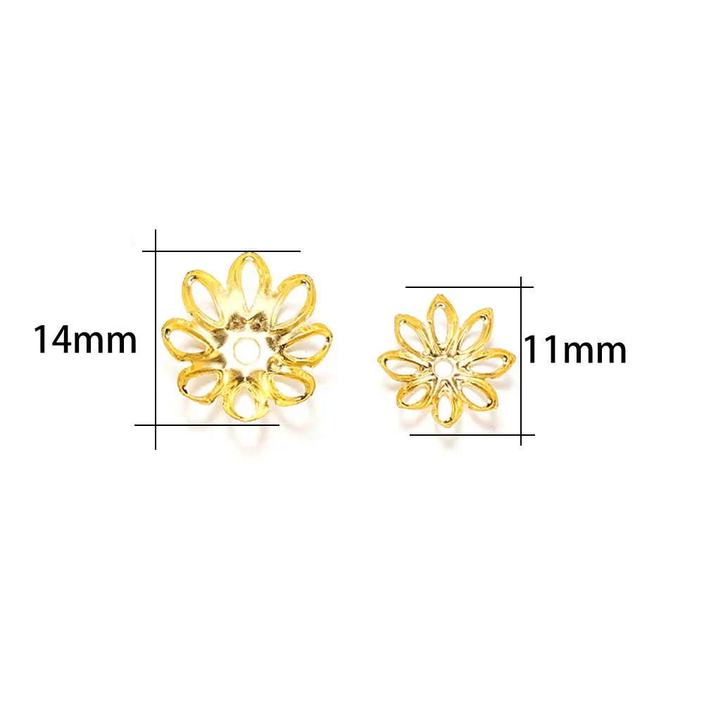100pcs/lot Silve Gold Rhodium Bulk Flowers Beads Caps 11 14 mm Spacer Loos Charm Bead Cap For Jewelry Making Findings Supplies