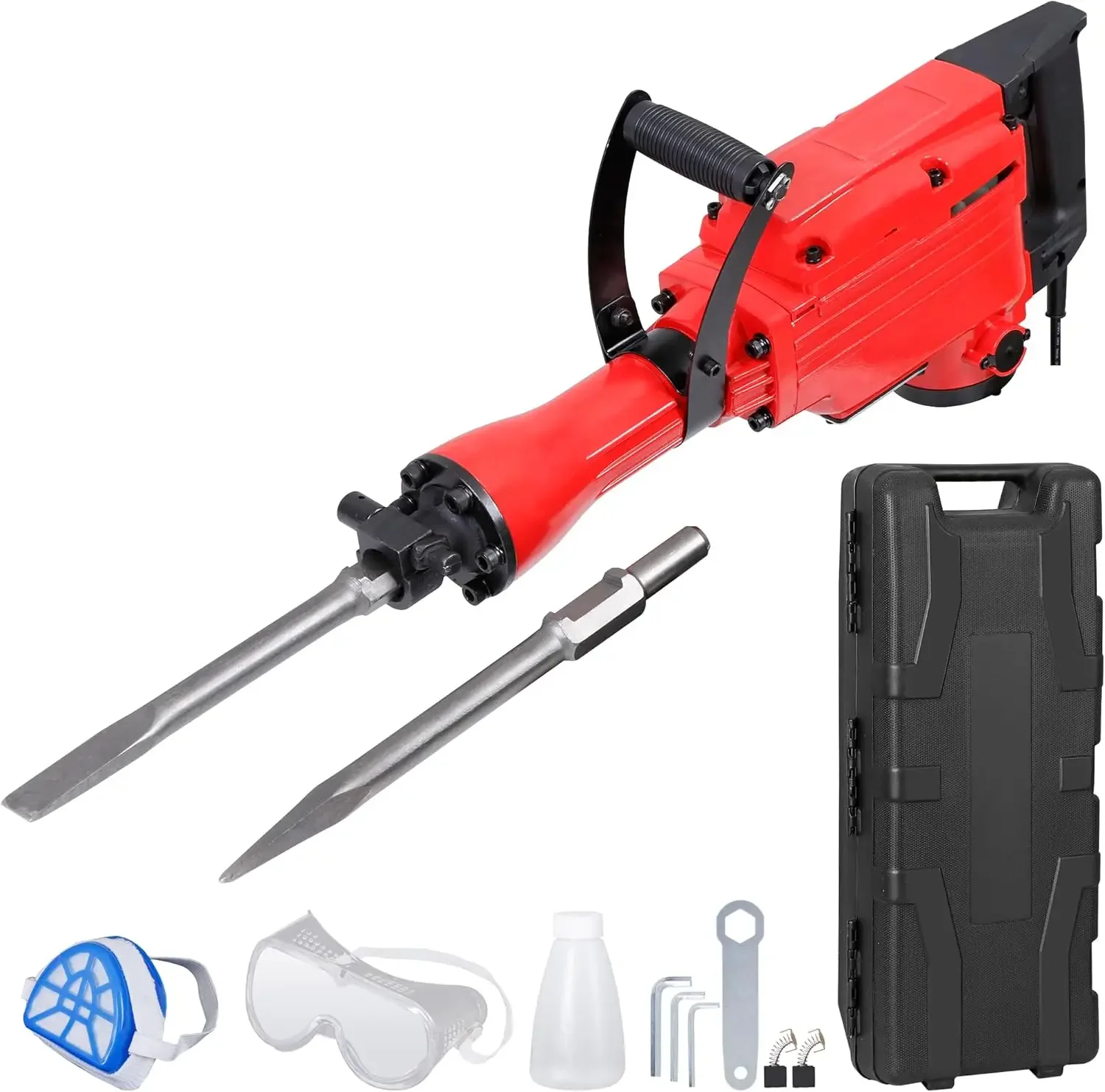 W Electric Demolition Jack Hammer Drill Heavy Duty Concrete Breaker 2 Chisel 2 Punch Bundle Tool Kit with Case, Gloves