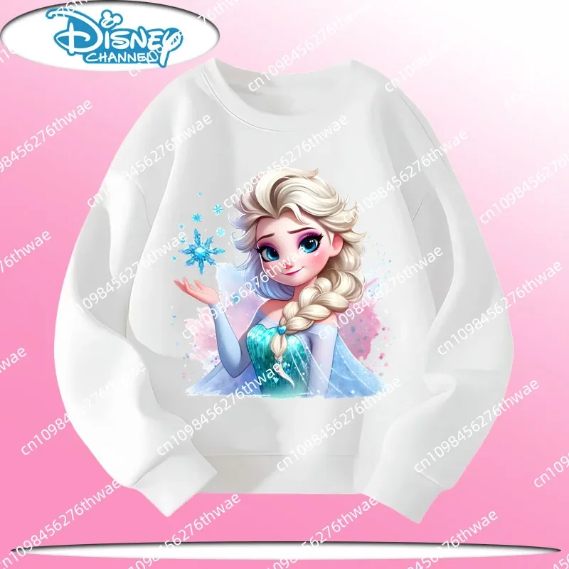 

2025 Disney Princess fall/winter pullover hoodie - Frozen tale girl cute casual top with hood Children's crew-neck sports shirt