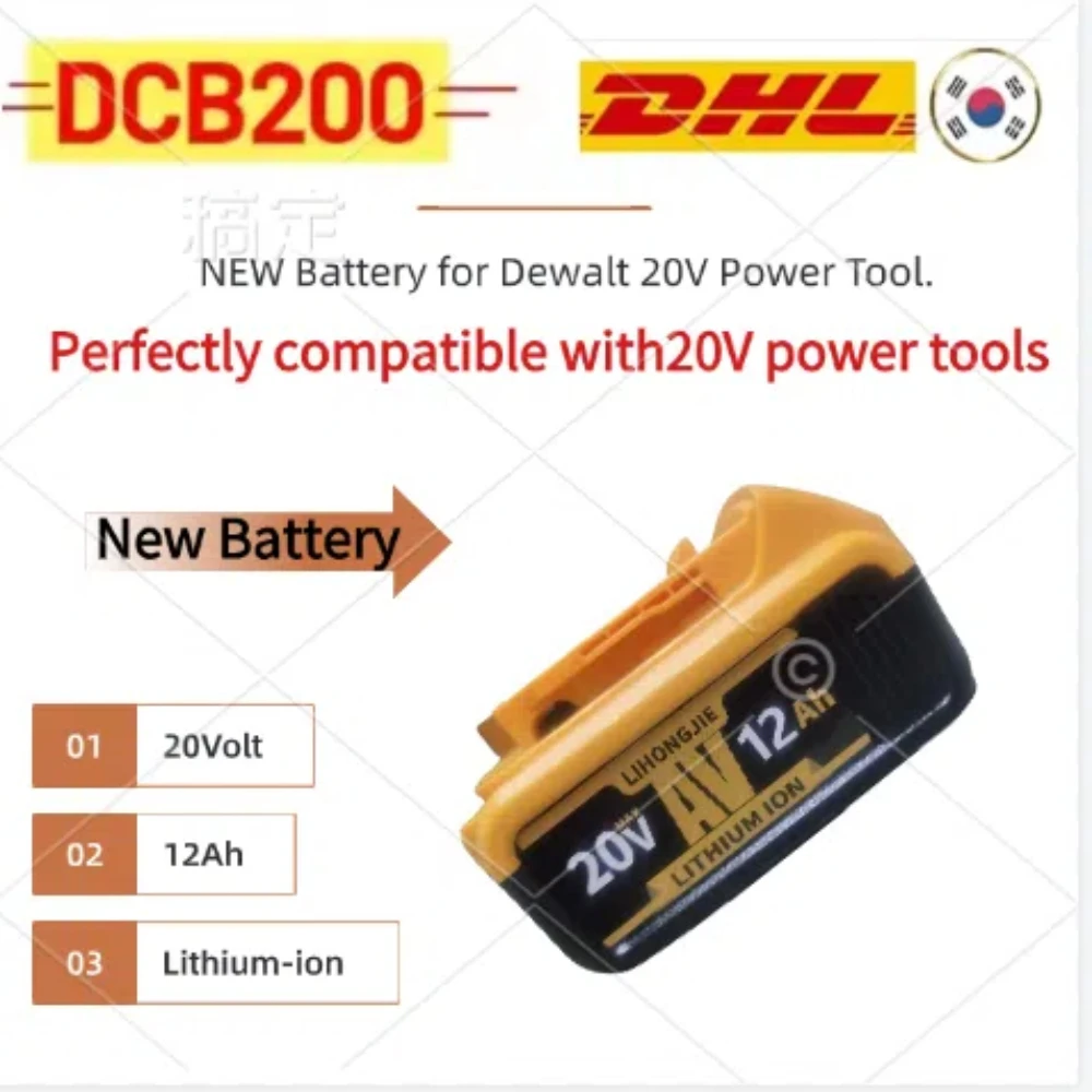 

100% Original 12000mAh 20V for Dewalt Power Tool Battery DCB206 20V 12.0Ah Battery DCB206 20V Battery DCB205 DCB200 DCB204-2