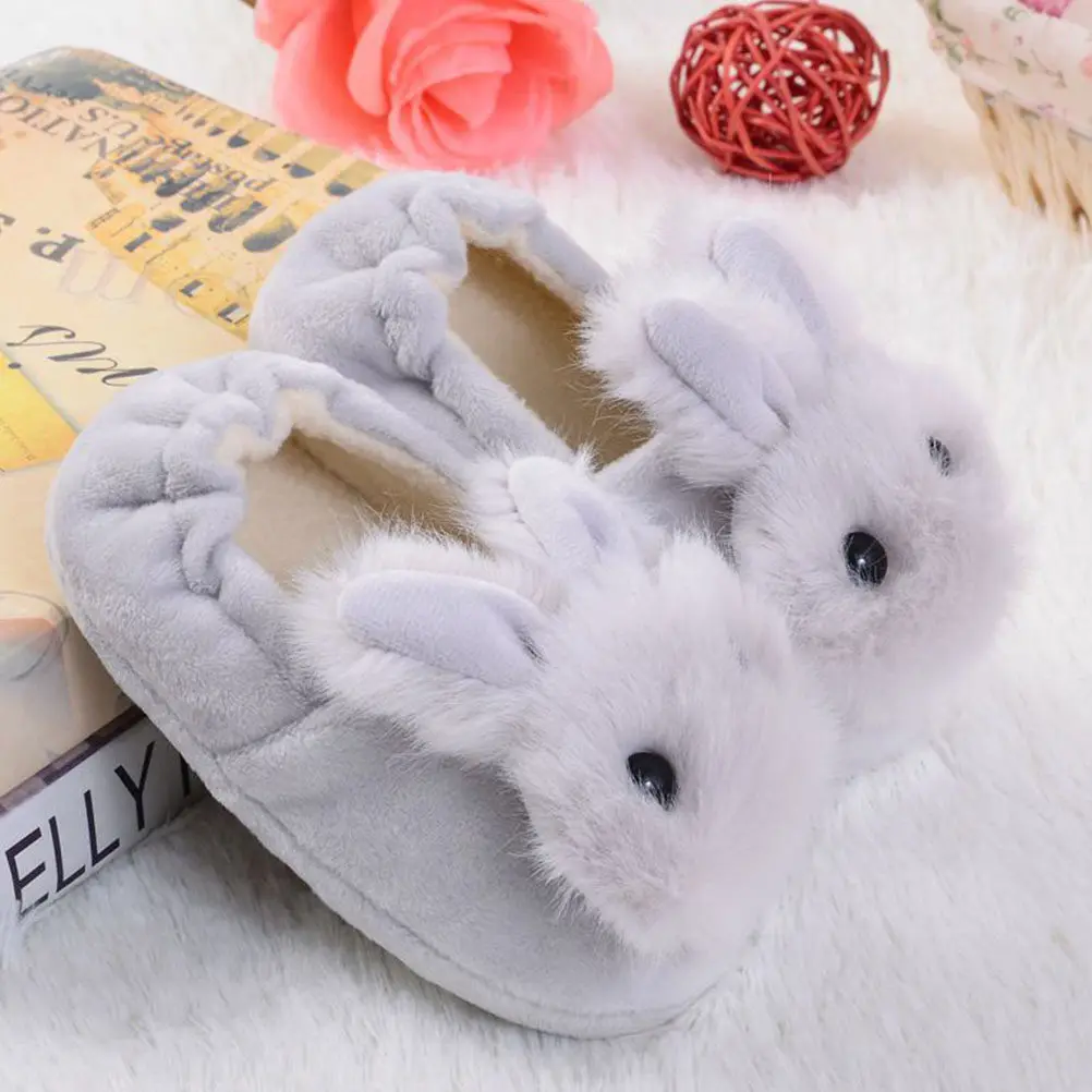 

1 пара детских нескользящих домашних тапочек в форме кролика, теплые зимние и осенние противоскользящие защитные детские удобные тапочки, размер 17-18