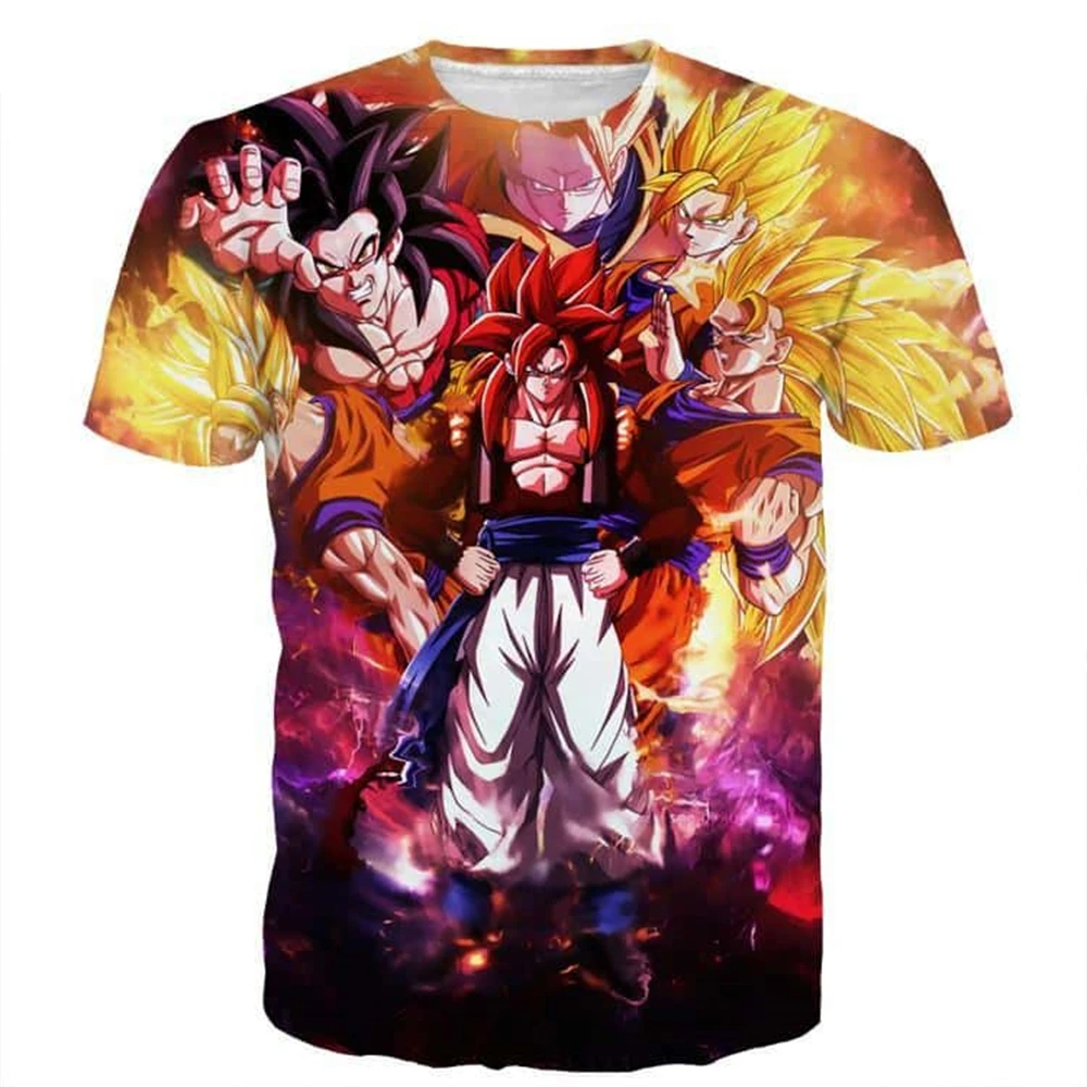 Japanischer Anime Dragon Ball Z Print Gogeta Goku Vegeta Super Saiyan Powerful Lightning T-Shirt Kinder Erwachsene Cosplay Tops Kleidung