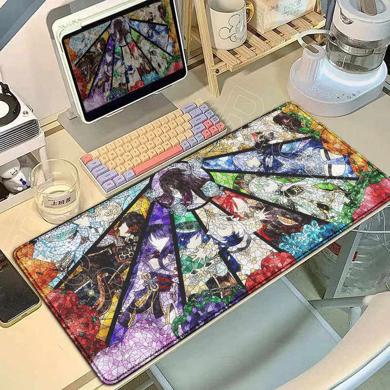 Anime mouse pad grande computador escritório jogo tapetes de mesa genshin impacto xxl borracha antiderrapante teclado de jogos mousepad longo almofada de mesa