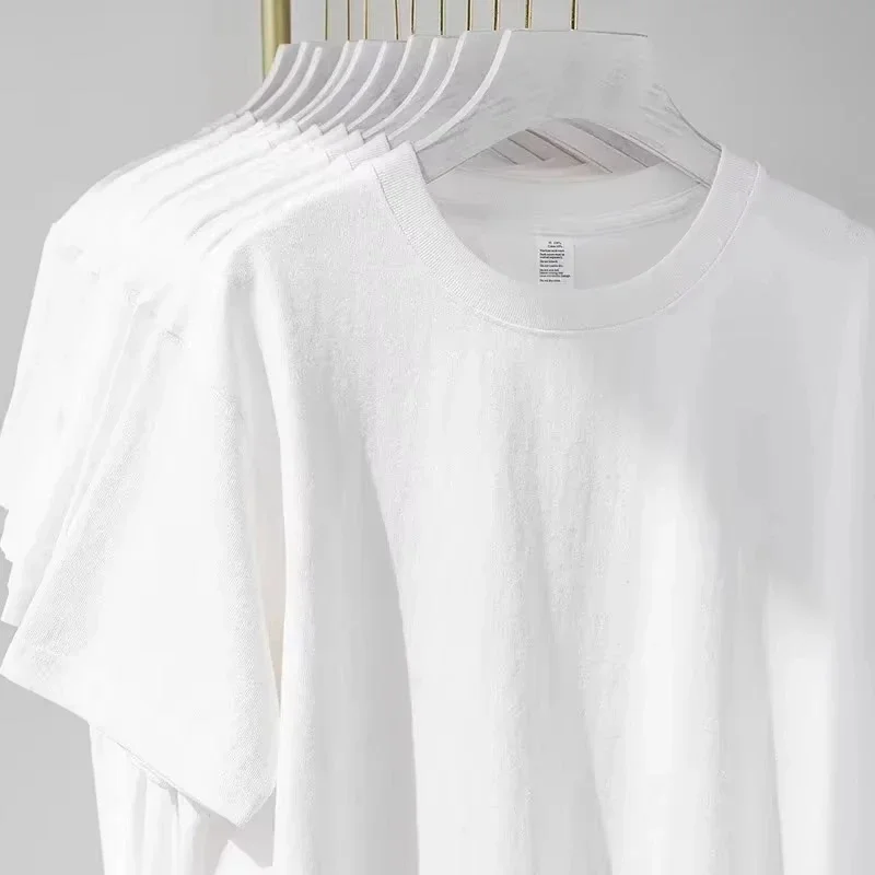 2025 العلامة التجارية الجديدة العصرية الثقيلة القطن المطبوعة قصيرة الأكمام تي شيرت للرجال الصيف زوجين الأمريكية الجديدة فضفاضة #3