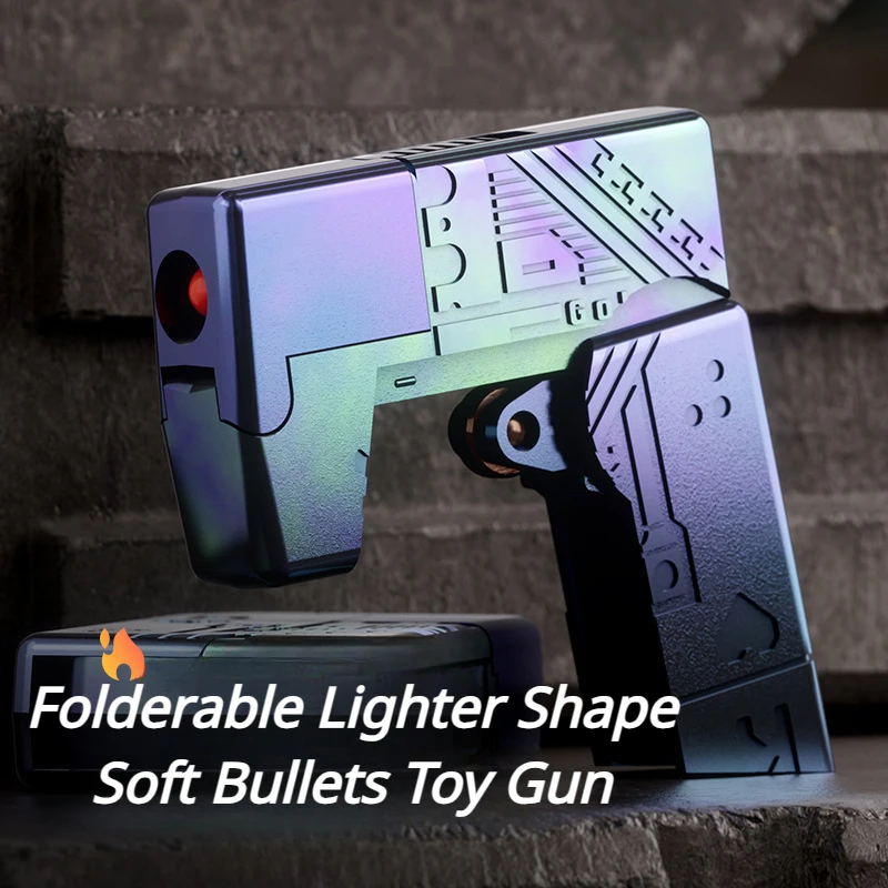 Folderable Lighter Shape Toy Gun Manual Soft Bullets Metal Launcher  Funny Stress Reliever Toys Outdoor Cs Game Gift Cool Stuff