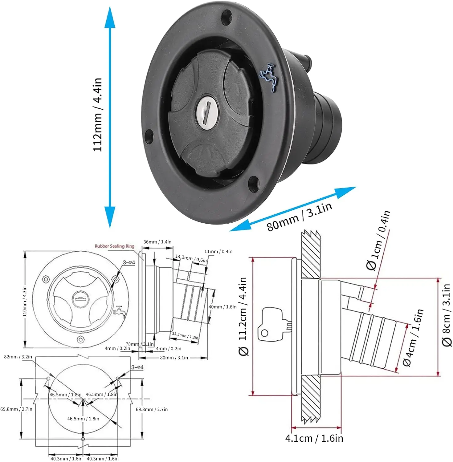 1 مجموعة RV خزان المياه قفل غطاء مع 2 مفاتيح ل Fiamma المياه العذبة مدخل الإسكان متنقل قافلة شاحنة التخييم RV اكسسوارات