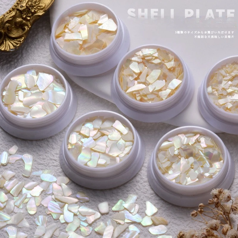 1Pcs Iridescent White Polished Abalone Shell Fragments Multi Size Japanese Nail Flakes for DIY Manicure Nail Art Decor