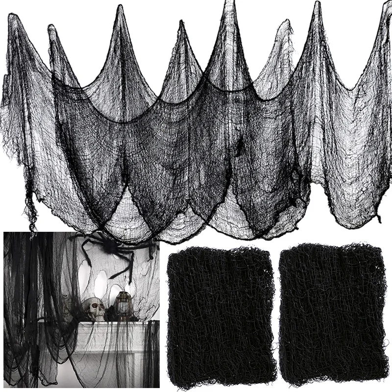 2/4m Horror Halloween Decoration Black Gauze Artificial Spider Web For Haunted House Halloween Party Home Decor Scary Scene Prop