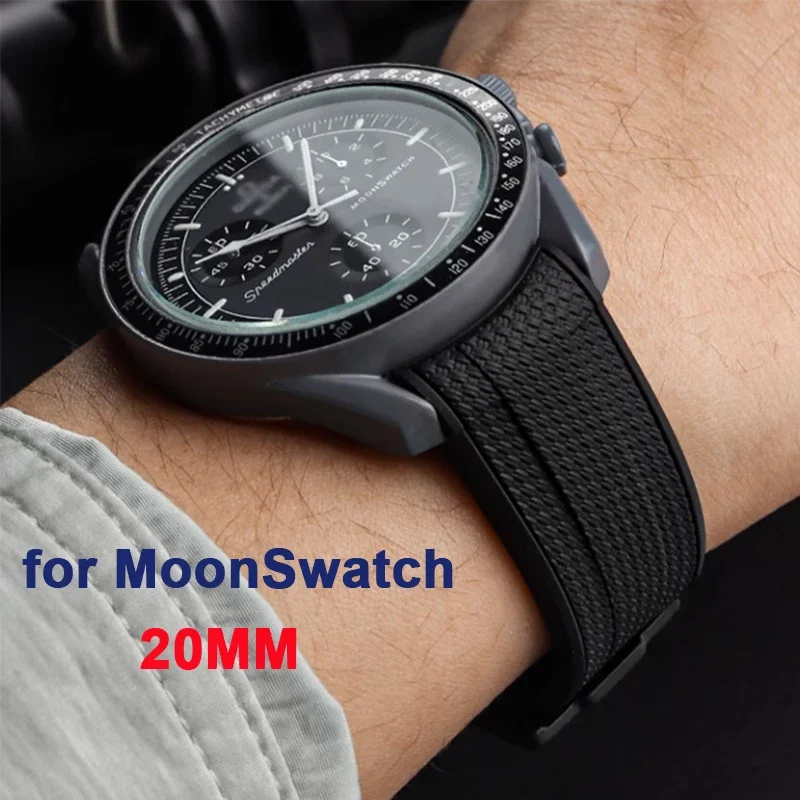 Correa de buceo de 20mm para Omega X Swatch Joint MoonSwatch hombres mujeres arco extremo curvado pulsera de goma TPU para herramientas de correa de reloj Rolex