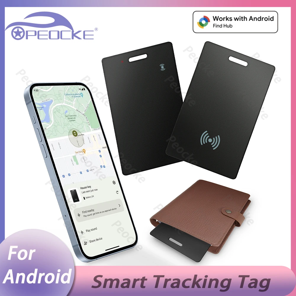 Smart Card Wallet Tracker Card Bluetooth Tracker Works with Android Google Find Hub Device Rechargeable Key Finder for Pet Car