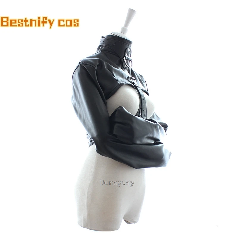 Women Black Red Sexy Open Breast Cupless Leather Bondage Strait Jacket Top Women\'s Restraint Straight Jacket Halloween Costume