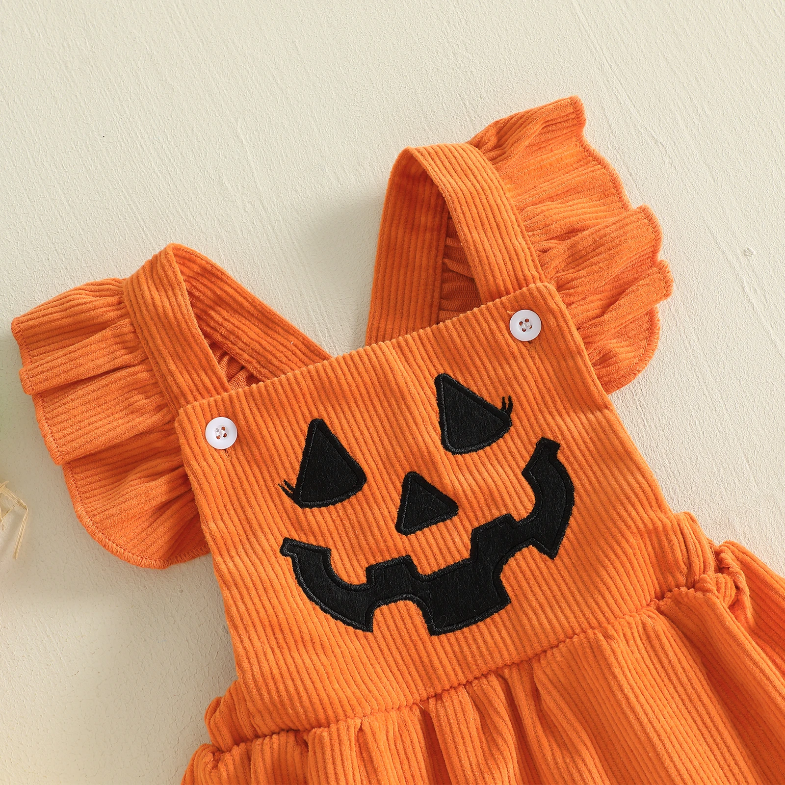 1-4Y Toddler Girls Halloween Pumpkin Dress Casual Orange Buttoned Shoulders Fly Sleeves Corduroy Dress for Cute Clothes