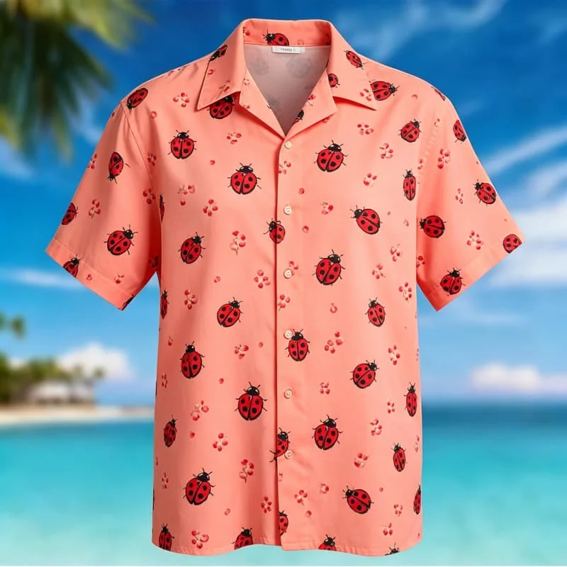 Men's Insect Printed Tropical Short Sleeved shirt, Suitable For Summer wear, Casual activities, And Versatile Natural Style