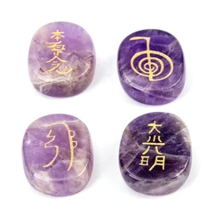 Natural Semi-precious Amethyst Beads 20x25mm Square Shape Japan's Religious Four Reiki Symbols Amethyst Small Accessories