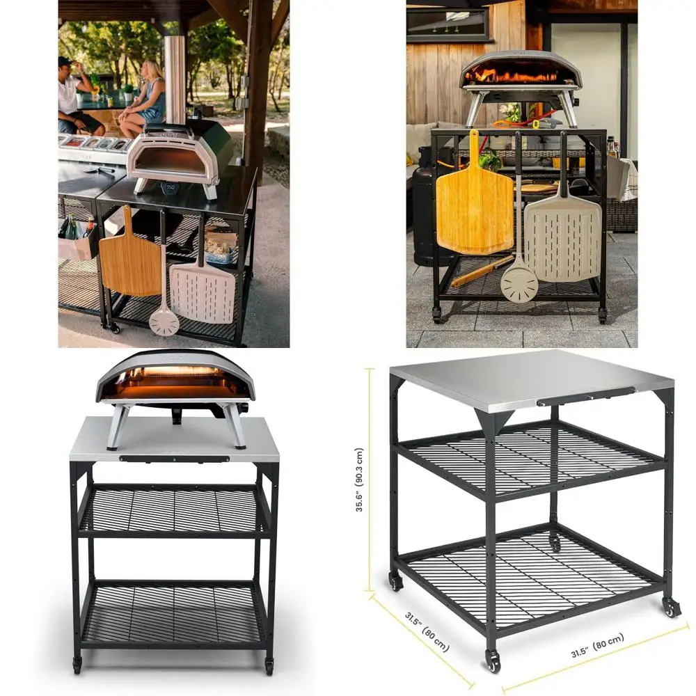 

Подставка для уличной печи для пиццы из нержавеющей стали - 31x31x35 дюймов, тележка для барбекю, пиццерия на колесах