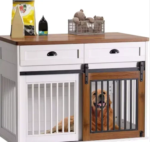 Multi Functional Indoor Living Room, Bedroom, Wooden Iron Dog House, Cage, Solid Pattern, Breathable Pet Dog, Flat Noodles Box,