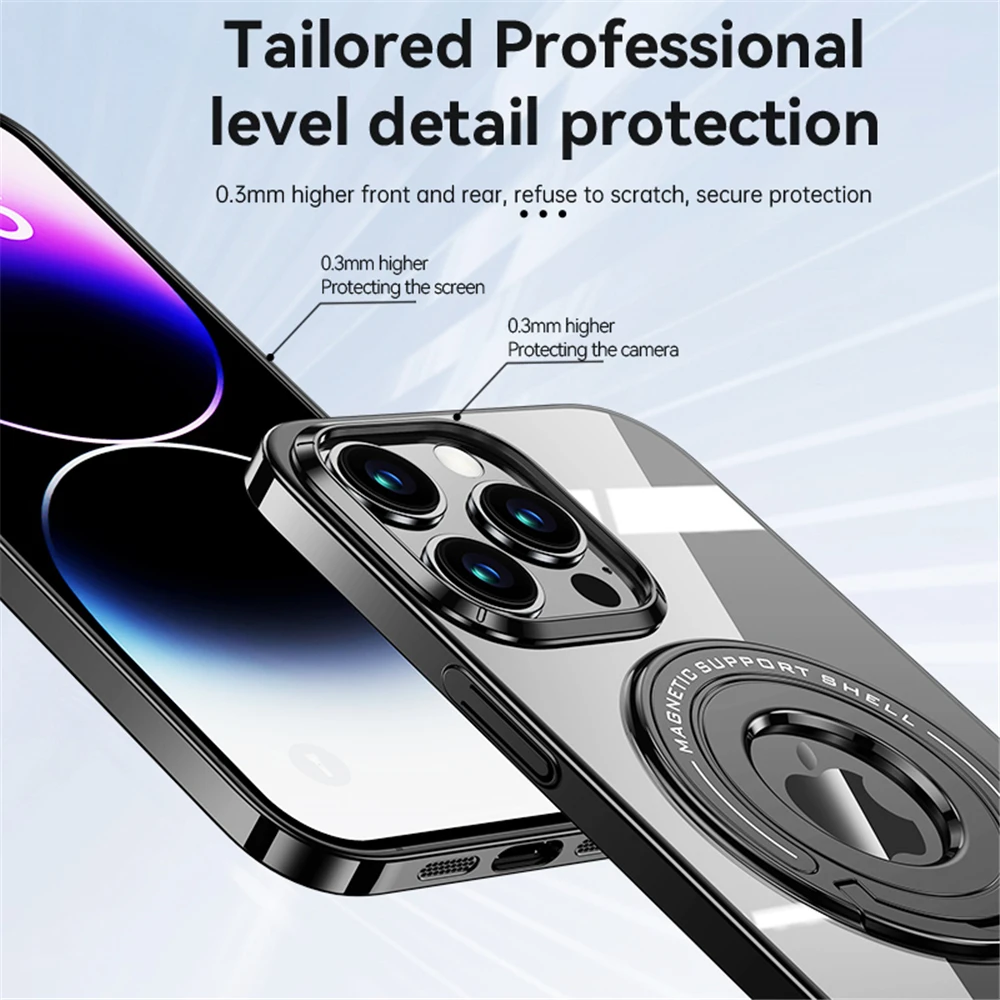 Ultra-thin Clear Magnetic Kickstand Ring Protector Cover For iPhone 15 Pro Max Plus 5G Stan Phone Case Shockproof Magsafe Fundas