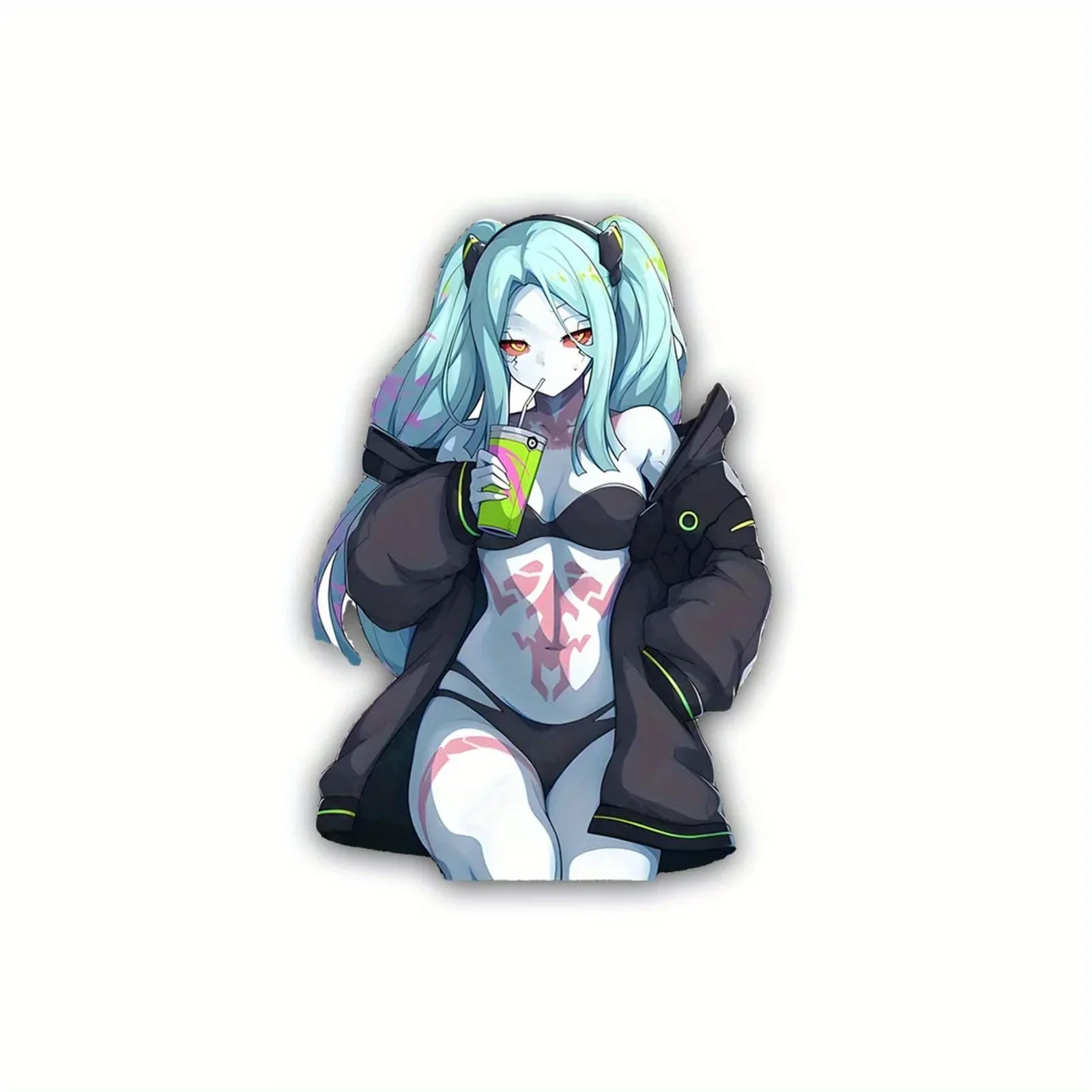 

Киберпанк аниме девушка автомобильная наклейка, крутая неоновая наклейка на автомобиль в уличном стиле, водонепроницаемое виниловое авто украшение для бампера окна автомобиля