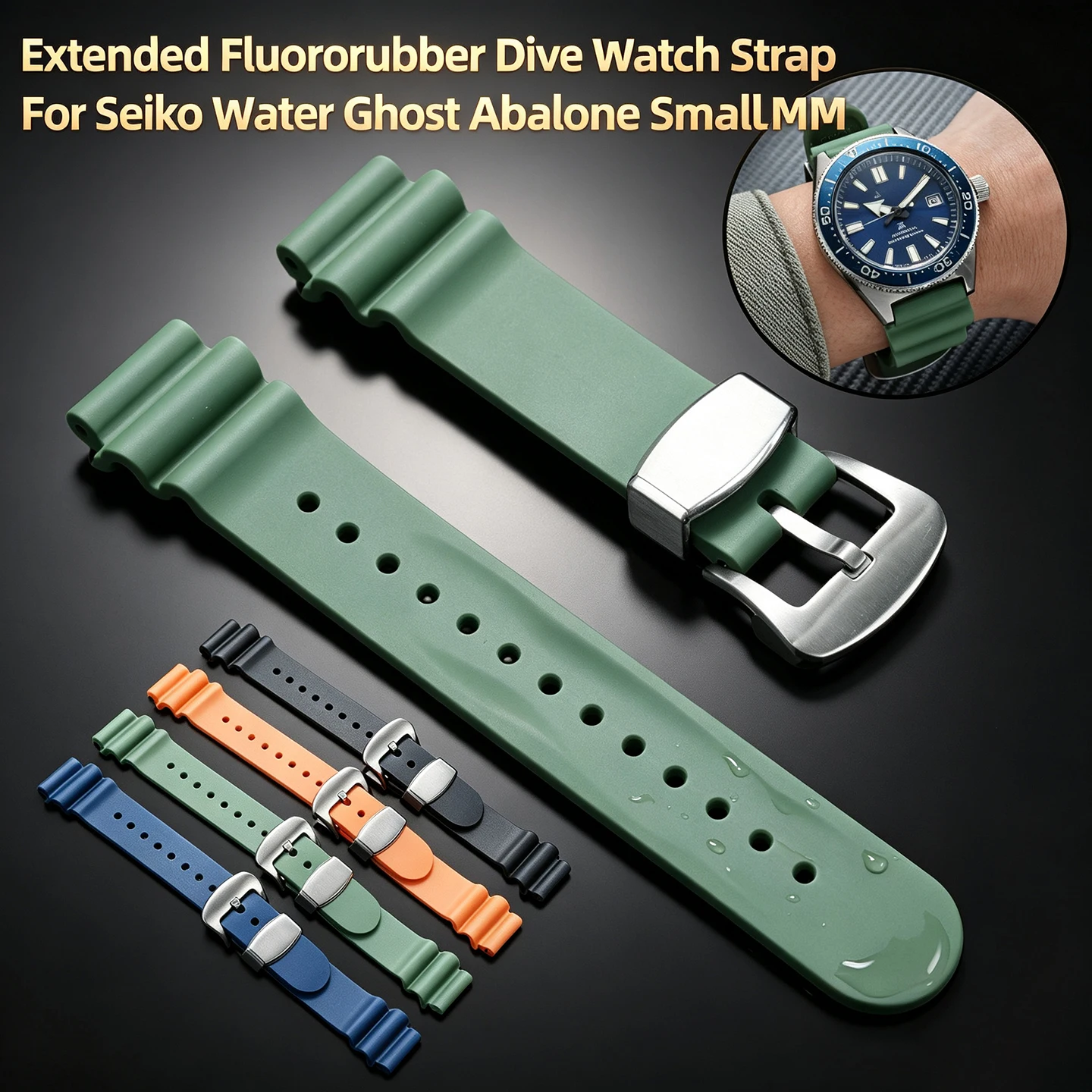 High Quality Extended Fluororubber Dive Watch Strap For Seiko Water Ghost Abalone Small MM Can SRP601J1 SRPB53 Replacement Band