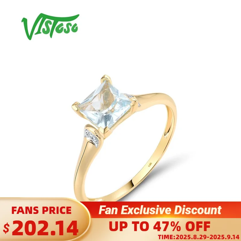 

VISTOSO Real 14K 585 Yellow Gold Ring For Women Sparkling Diamond Square Blue Sky Topaz Elegant Wedding Gifts Fine Jewelry