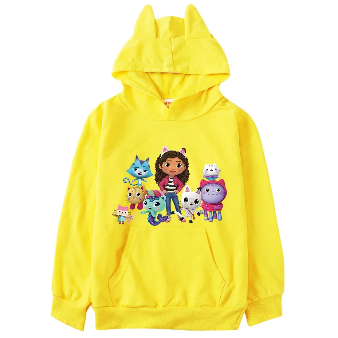 Anime Gabbys Dollhouse Costume Kids Casual Pocket Hoodies Baby Girls Gabby Cats Ears Sweatshirt Toddler Boys Long Sleeve Clothes