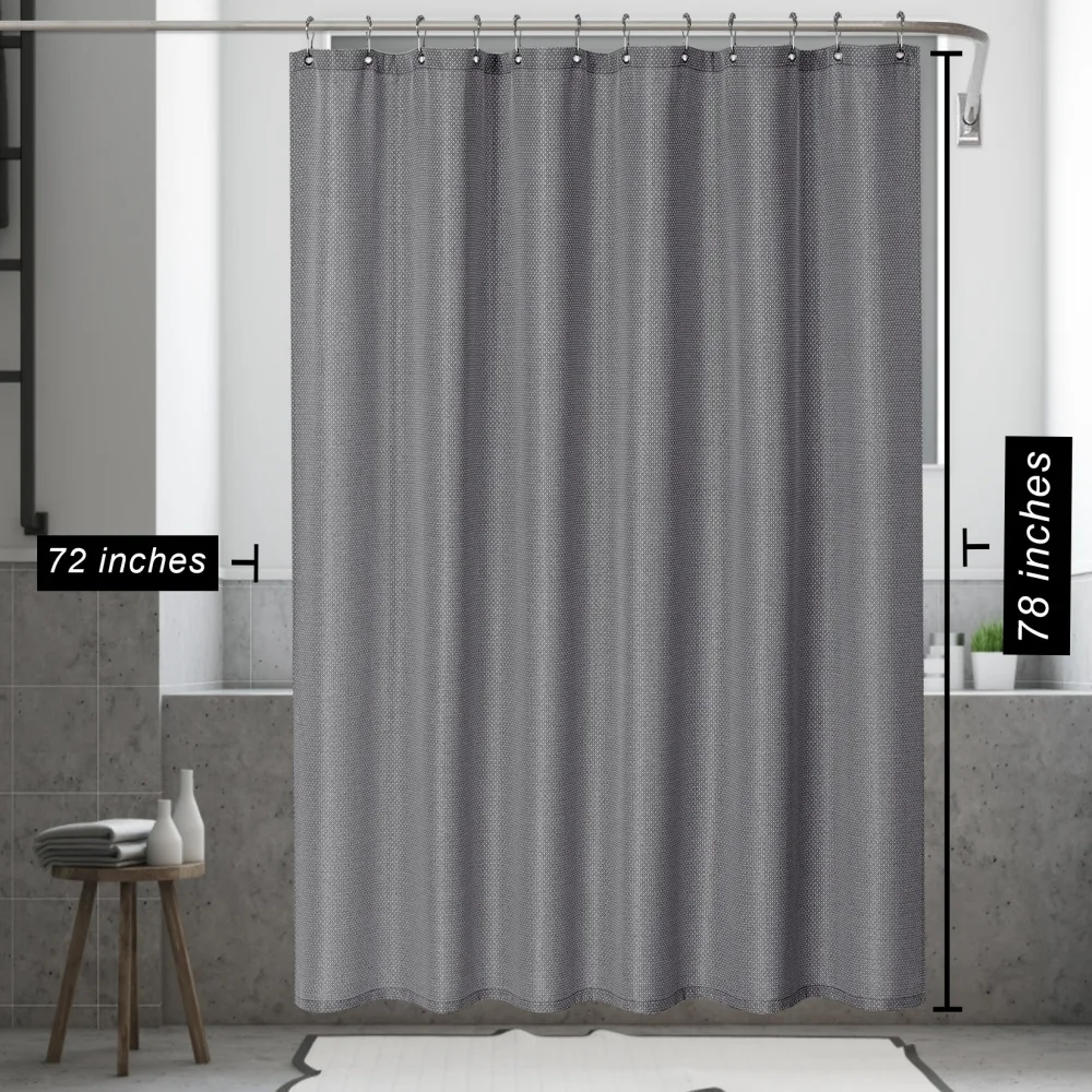 Shower Curtain 78 Inches Length, Flax Linen Fabric Bath Shower Curtain with Hooks Hotel Luxury Washable, Grey, 72x78 Inch