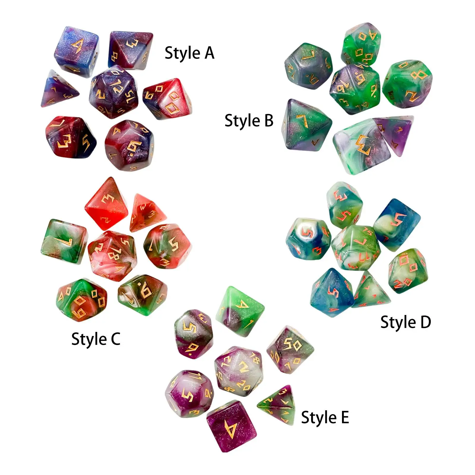 

7Pcs Polyhedral Dice D8 D10 D12 D20 Handmade Vivid Colors Table Gaming Dice for