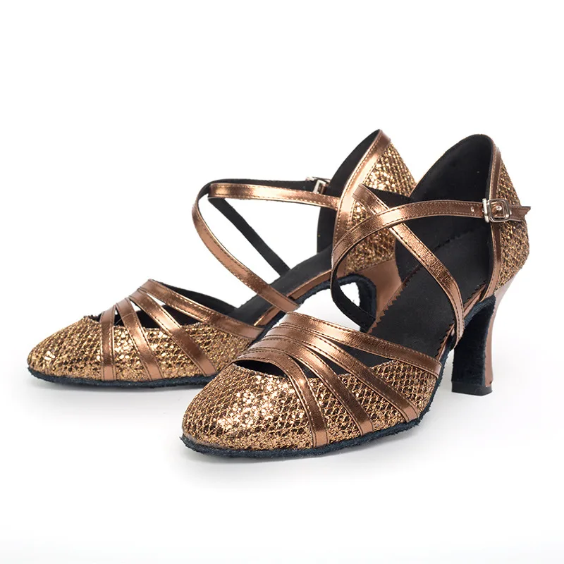 Chaussures de Valse Latine à Paillettes pour Femme, 1 Pièce/Lot, à la Mode, pour Salle de Bal, Intérieure