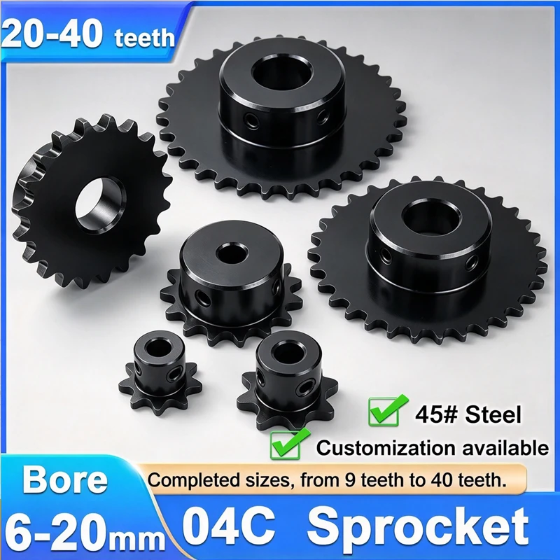 1Pc 04C Chain Drive Sprockets 20-40 Teeth 45# Steel Chain Gear Industrial Sprocket Wheel for Motor Conveyor Power Transmission