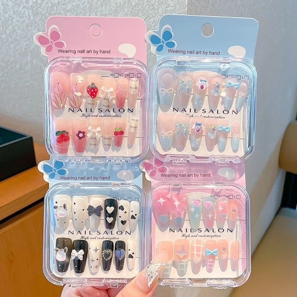 

Дети носят милые ногти с героями мультфильмов, новинка 2026, длинные наклейки для ногтей для девочек, белые наклейки для ногтей для учащихся начальной школы HP01