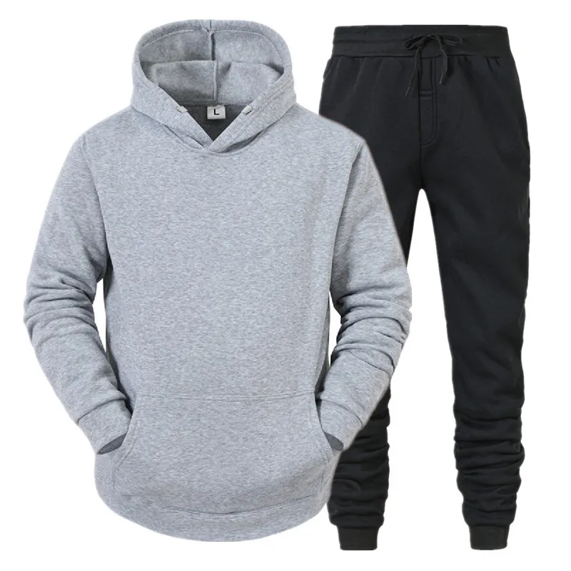 Conjunto de Sudadera con capucha y pantalones para hombre, chándales de lana, jerséis sólidos, chaquetas, pantalones de chándal, ropa de calle con