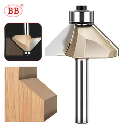 BB-cortador cónico de bisel, rodamiento de broca de enrutador de chaflán, ranura de 45 grados, recorte al ras, herramienta de fresado de madera DIY 1/2 1/4, nariz de caballo