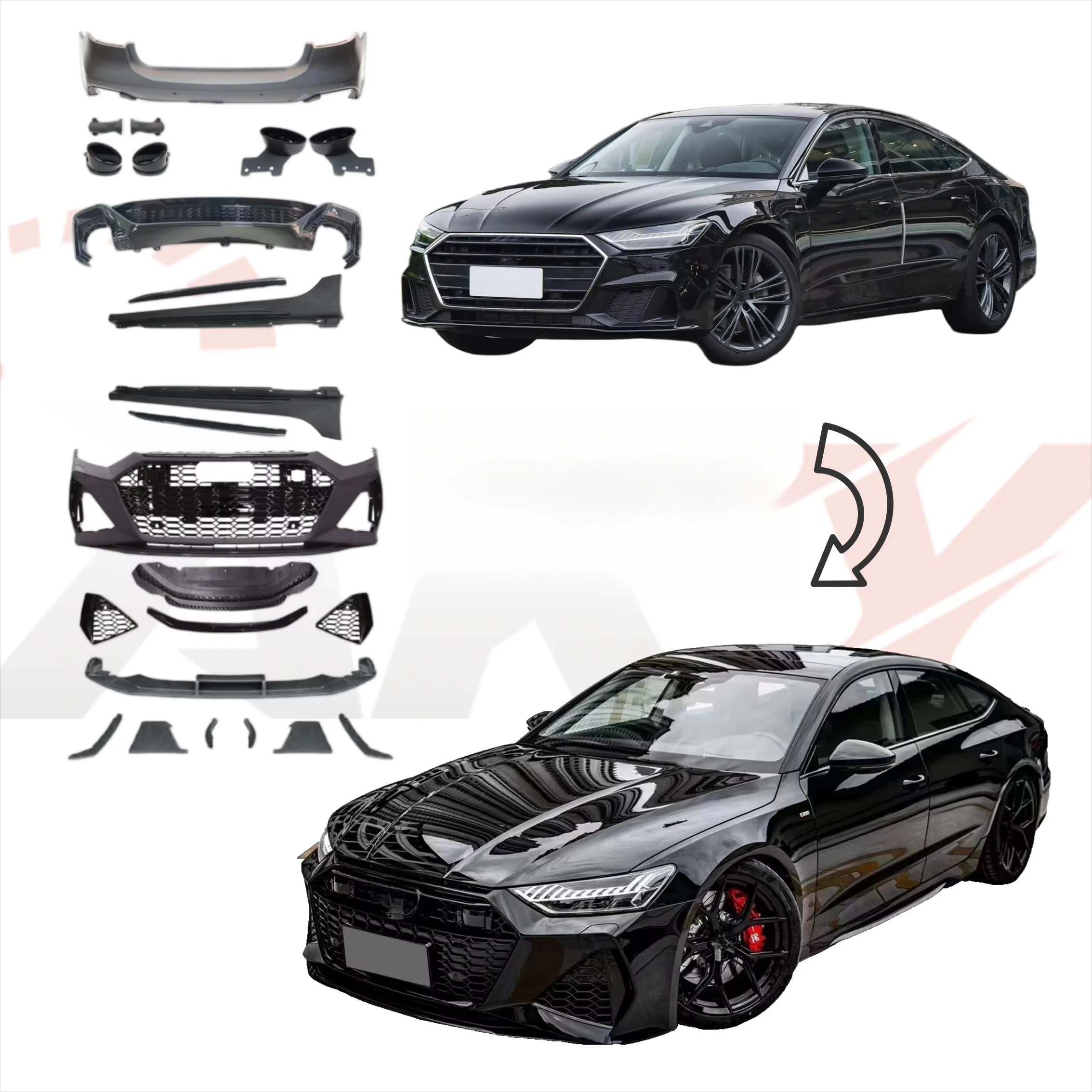 

Factory Hot Sal Bodykit для A7 2019-2023 Обновление в стиле A7 RS7 Автомобильный бампер Решетка Боковая юбка Легкое вставление 1:1 Подходит