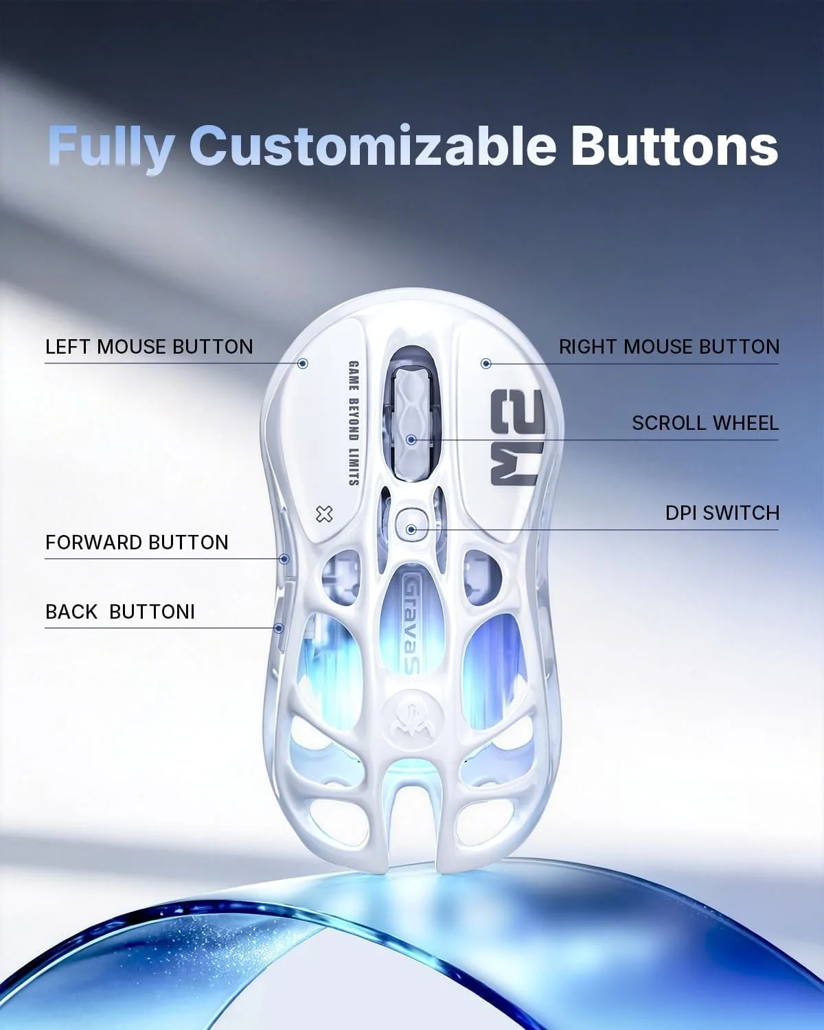 GravaStar Mercury M2 Wireless Gaming Mouse 26000 DPI PAW3395DM Sensor Programmable Buttons Ergonomic Design RGB E-sports Mice