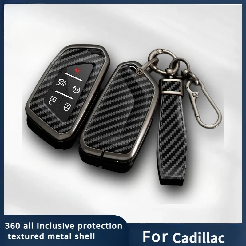 

Zinc Alloy Car Remote Key Case Keyless Fob Cover Holder Bag Key Chain For Cadillac CT5 2019 2020 Car Accessories