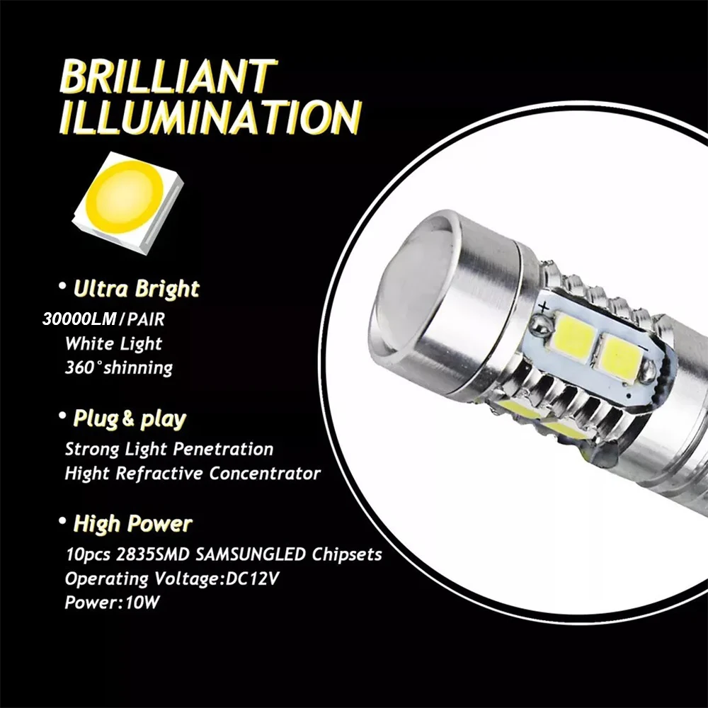 2Pcs PW24W PWY24W LED Bulbs 2835 LED Turn Signal Light DRL Daytime Lights DC 12V Universal Parking Light for Cars White CANBUS