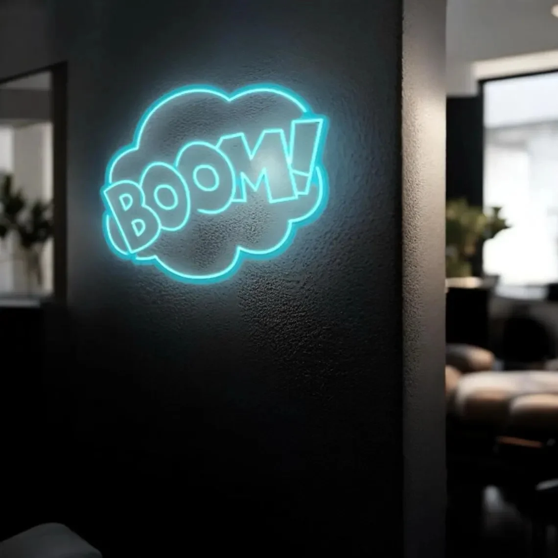 

Неоновая вывеска Boom, домашний декор, настенный декор, неоновый свет, светодиодная вывеска, декор для детской комнаты, ночник