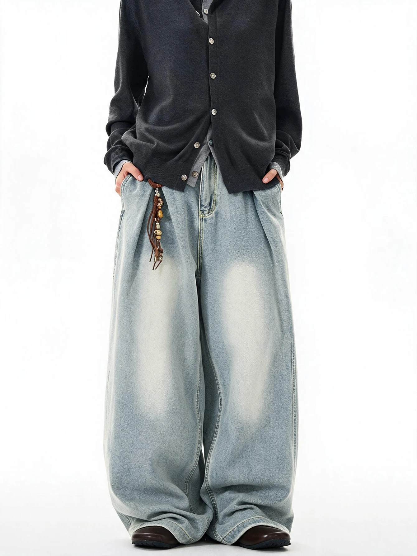 Men's Retro Y2K Streetwear Jeans, Washed Distressed Baggy Wide-Leg Pants For Men, Stylish Loose Fit Casual Denim Long Trousers,
