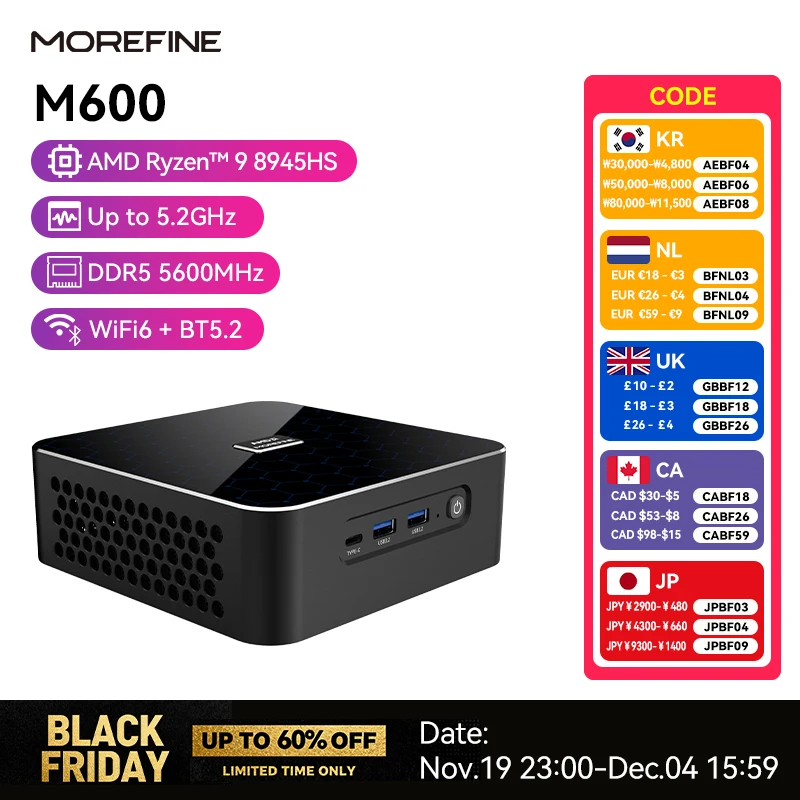 MOREFINE Mini Pc Gamer CPU Ryzen 9 8945HS AMD R7 8845HS R7-8745HS R5-8645HS 2.5G LAN Windows11PRO Desktop Computador Gaming PC