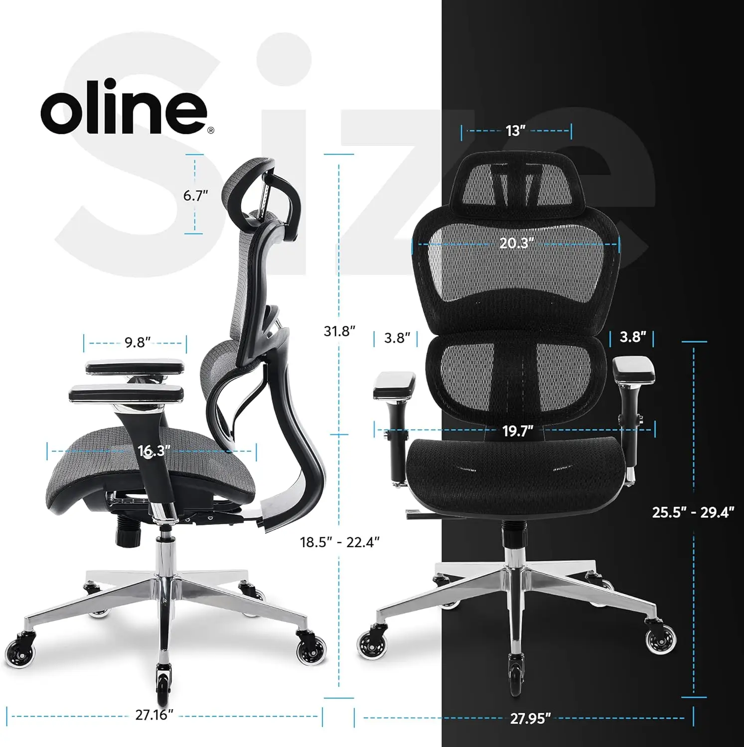 Ergonomic Office Chair, Rolling Desk Chair with 4D Adjustable Armrest, 3D Lumbar Support, Blade Wheels, Mesh Computer Gaming