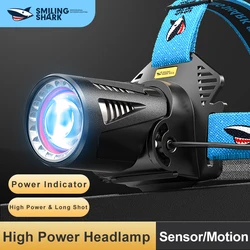 Smiling Shark TD2002 Hign Power Headlamp LED M77 10000LM Headlight Rechargeable Sensor Head Flashlight for Outdoor Hiking