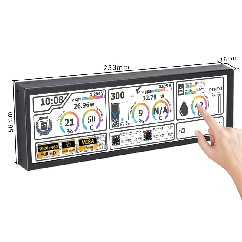 8,8-дюймовый IPS ЖК-дисплей 1920x480, сенсорный экран CTP соотношение сторон 4:1, для AIDA64, дополнительный монитор корпуса ПК