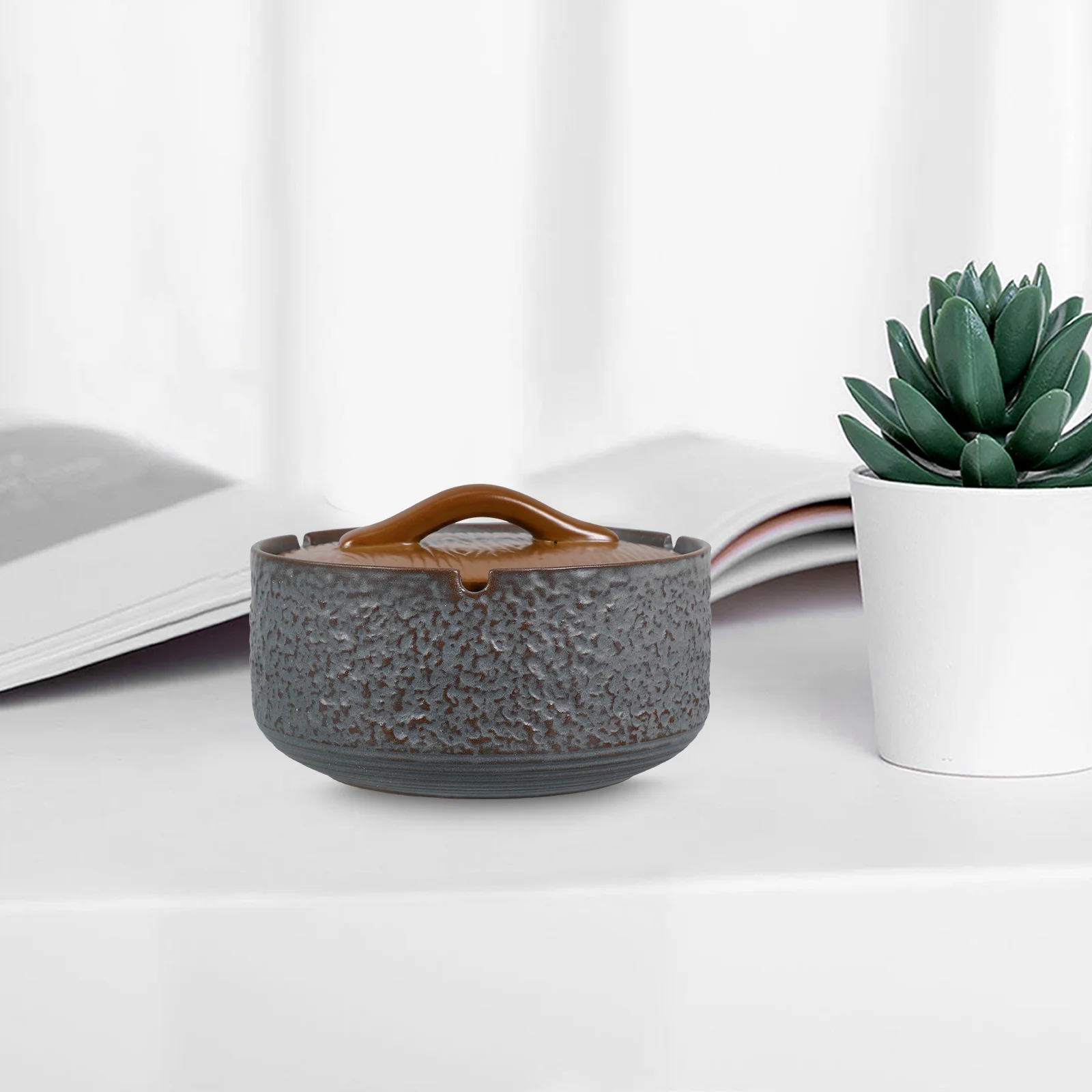 

Ashtray for Patio with Covers Decoration Balcony Ceramic Lids Office Holder Home Vintage