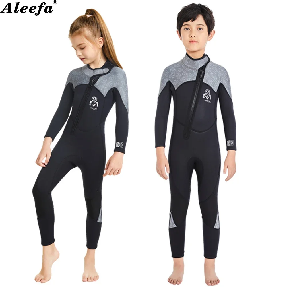 Kids Teenage 2.5mm Wetsuit  Neoprene One Piece Front Zipper Keep Warm for Boy Girl Winter Swimming Suit