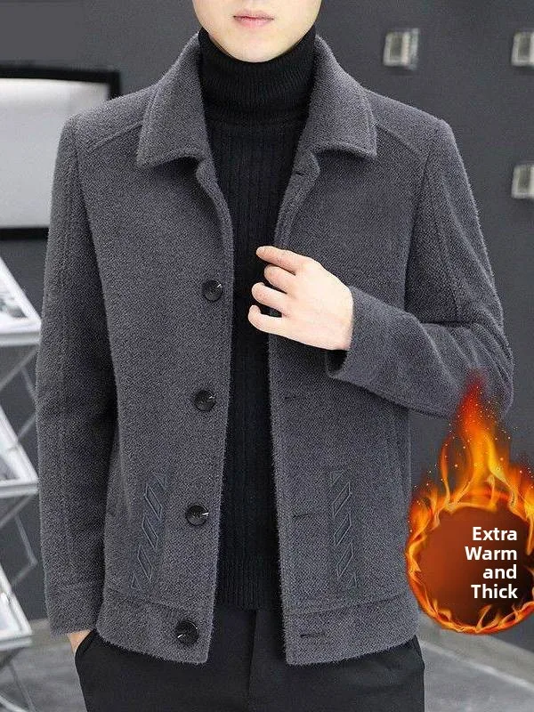 

Men's Woolen Coat ort Thiened Casual Sle Autumn Winter Jaet High Quali Lapel Windbreaker Stand Fit Breathable