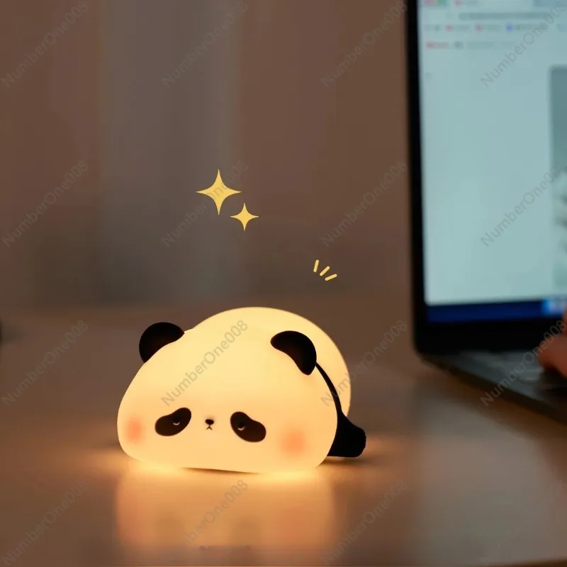 Lampu Malam LED Berbentuk Panda - Lampu Timer Silikon Isi Ulang USB dengan Cahaya Lembut untuk Kamar Tidur Anak & Dekorasi Kamar Bayi