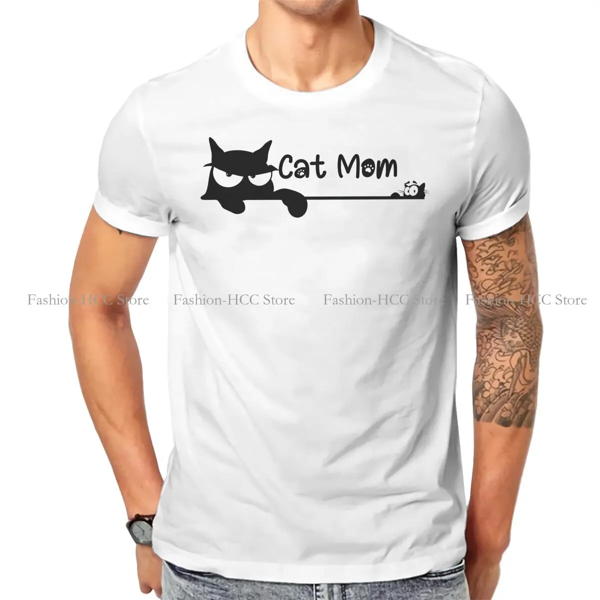 

Футболка Mum Mom в стиле Харадзюку, уличная одежда в стиле черной кошки, удобная мужская футболка с коротким рукавом, уникальная