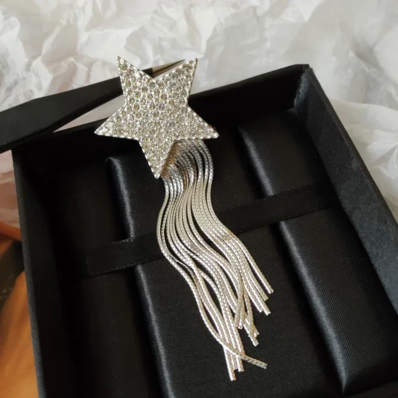 

Fashion Designer Brand Star Crystal Tassels Brooch Women Top Quality Jewelry
