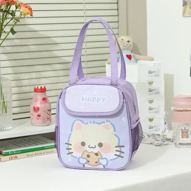 Boîte à lunch portable mignonne pour enfants, sac isotherme thermique lapin rose, poudres à bento, récipient Kawaii, sac de rangement des aliments pour l'école